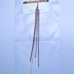 RHINESTONE GOLD TONE HAIRPIN BOBBY PIN HAIR CLIP LONG CHAINS 2 1/2x1/8x7 1/2 NEW